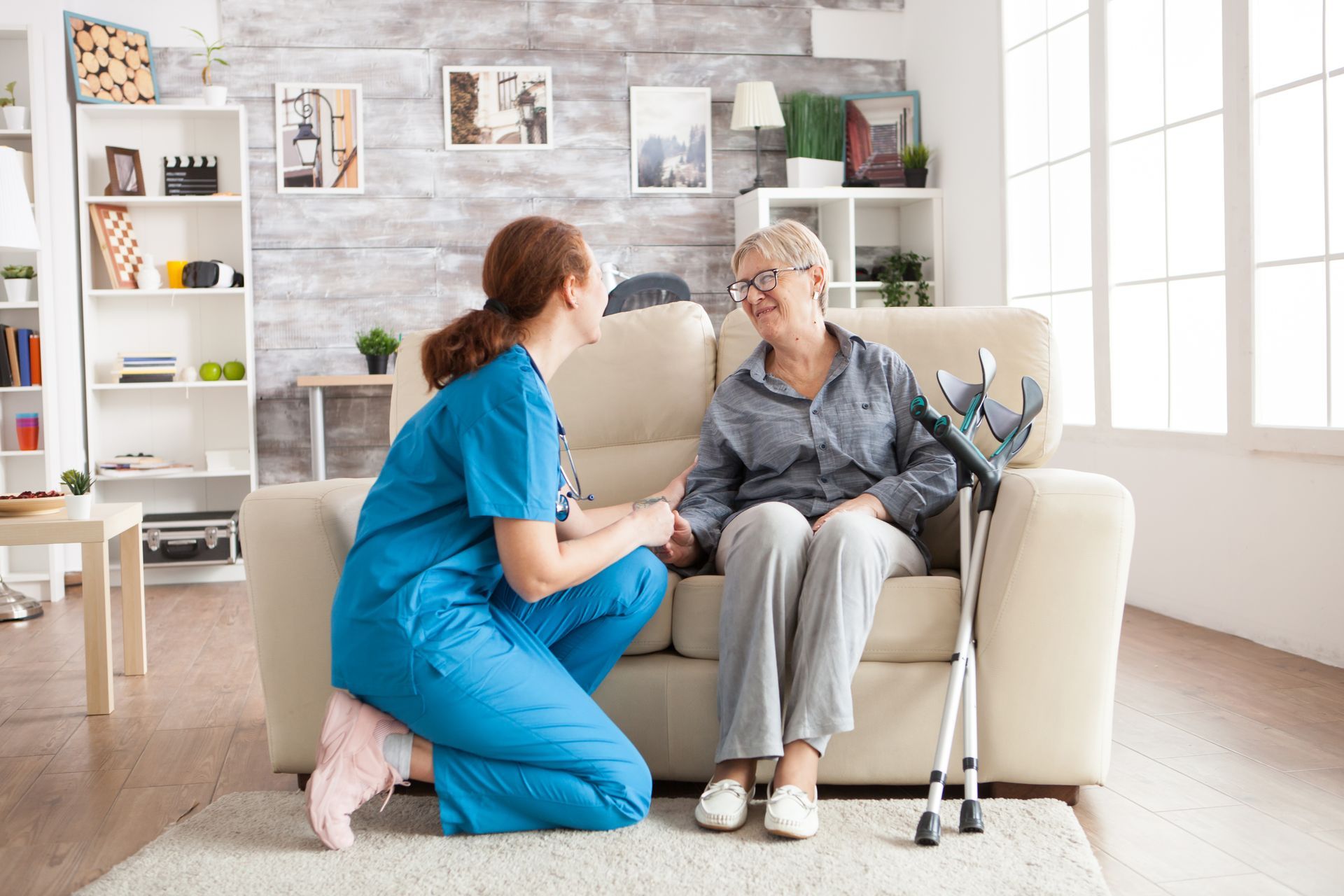 Caretaker speaking with a resident