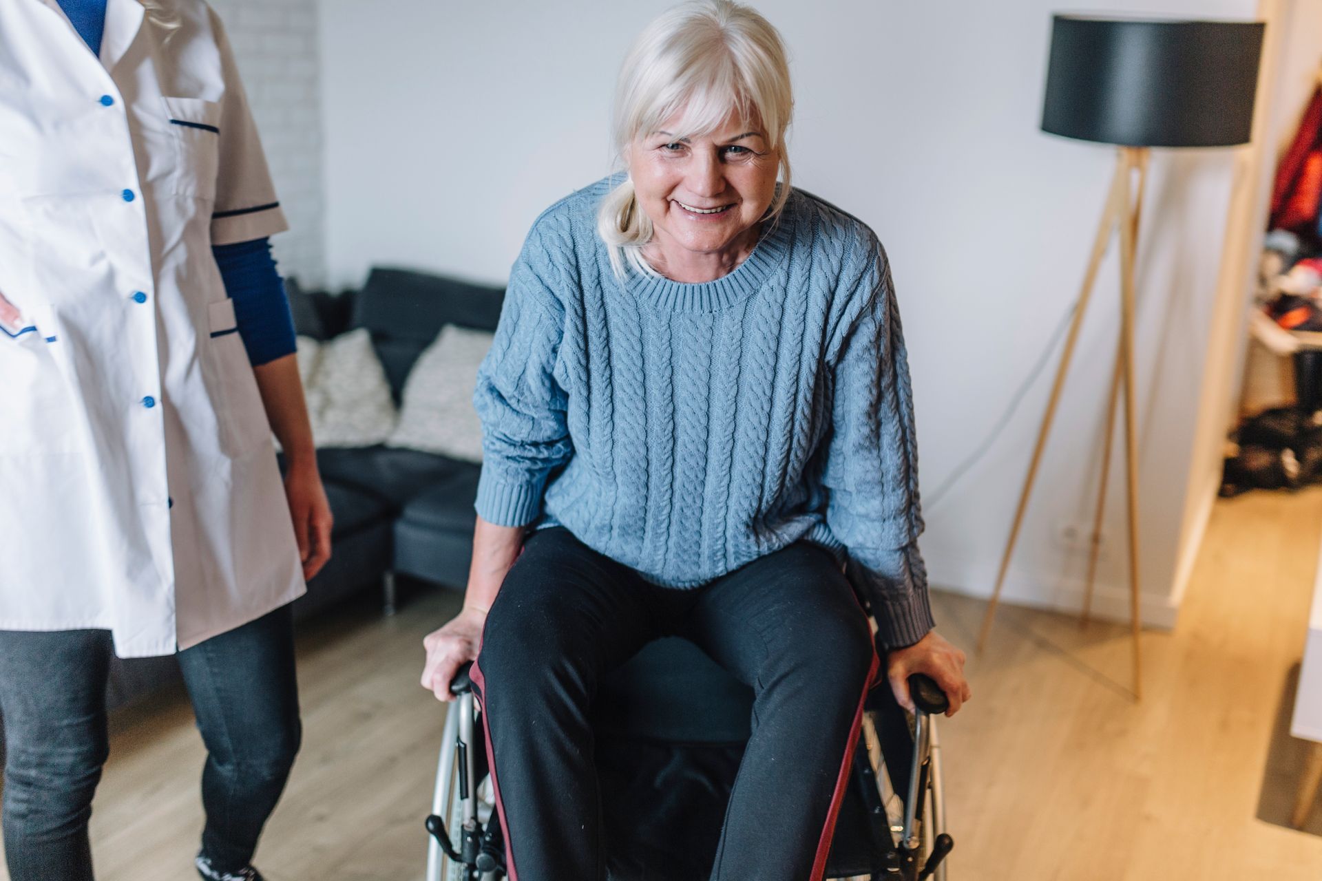 Elderly woman smiling at the nursing home